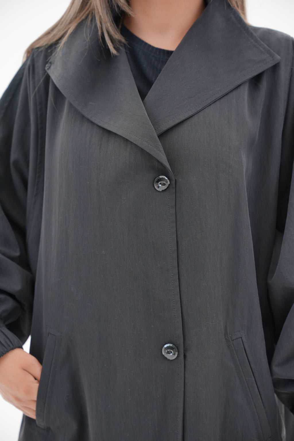 Black Trench Coat Abaya-58