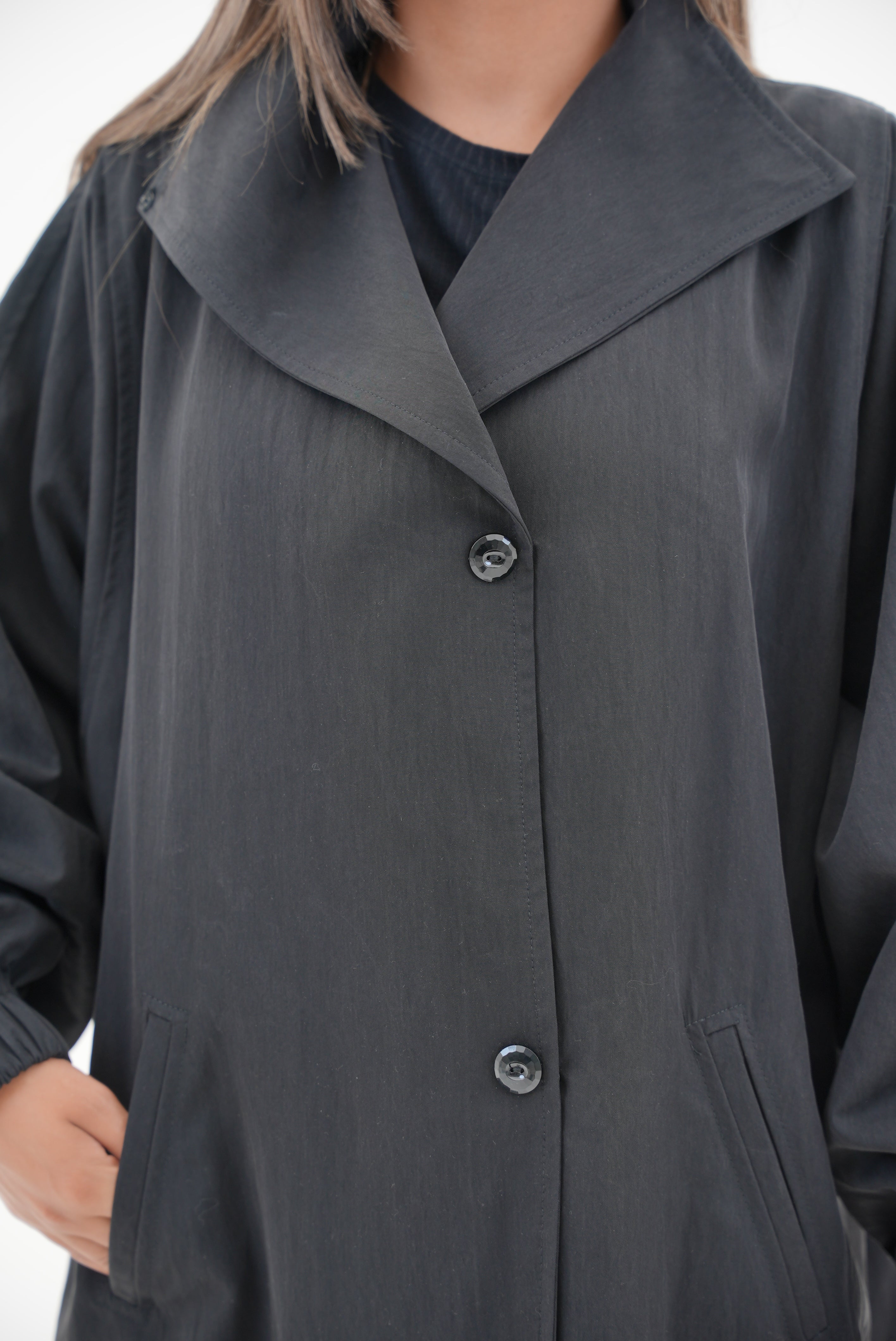 Black Trench Coat Abaya-58