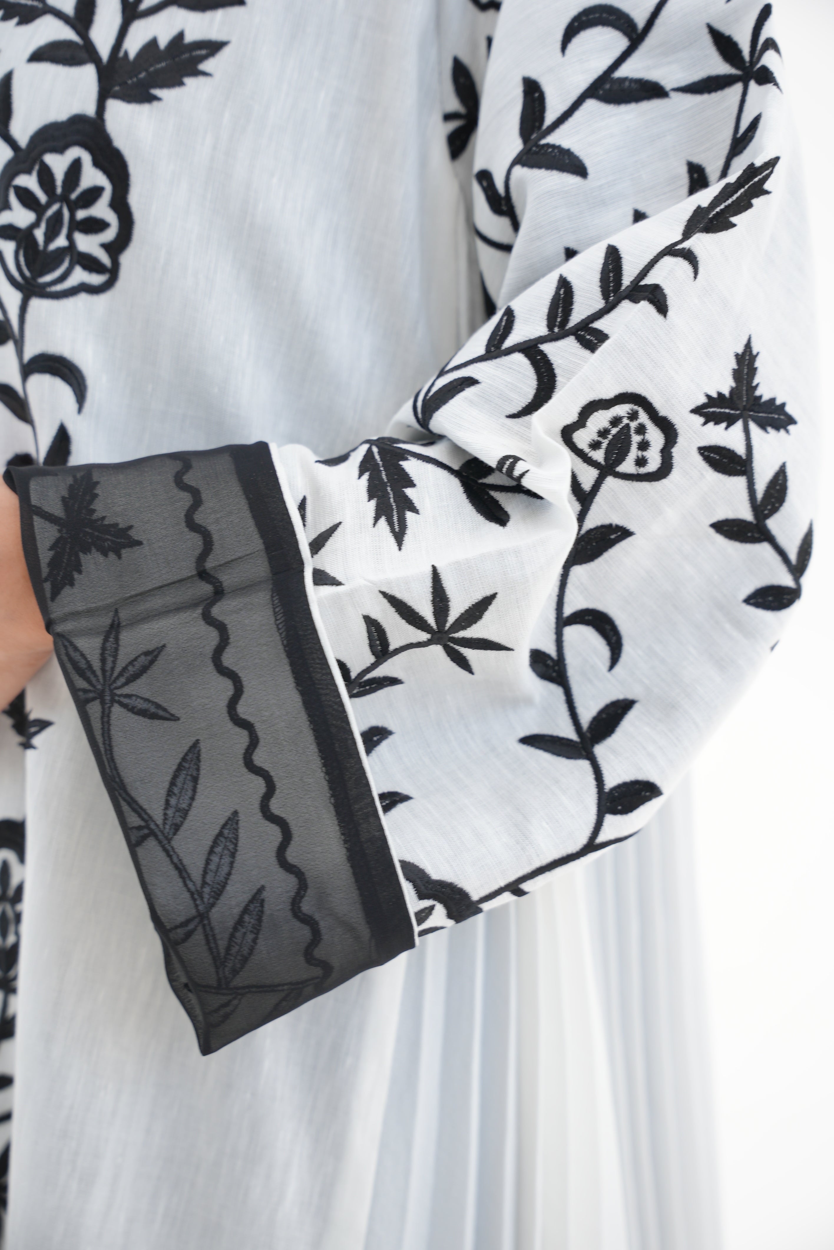 Off-White Linen Embroidered Abaya-56