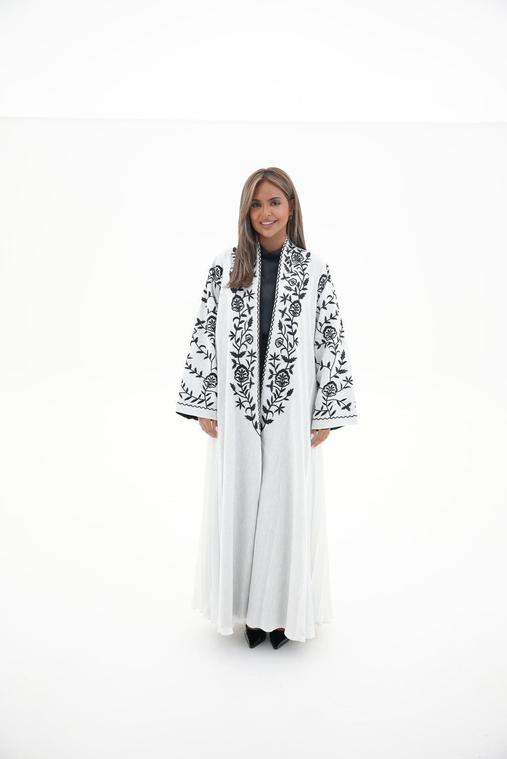 Off-White Linen Embroidered Abaya-56