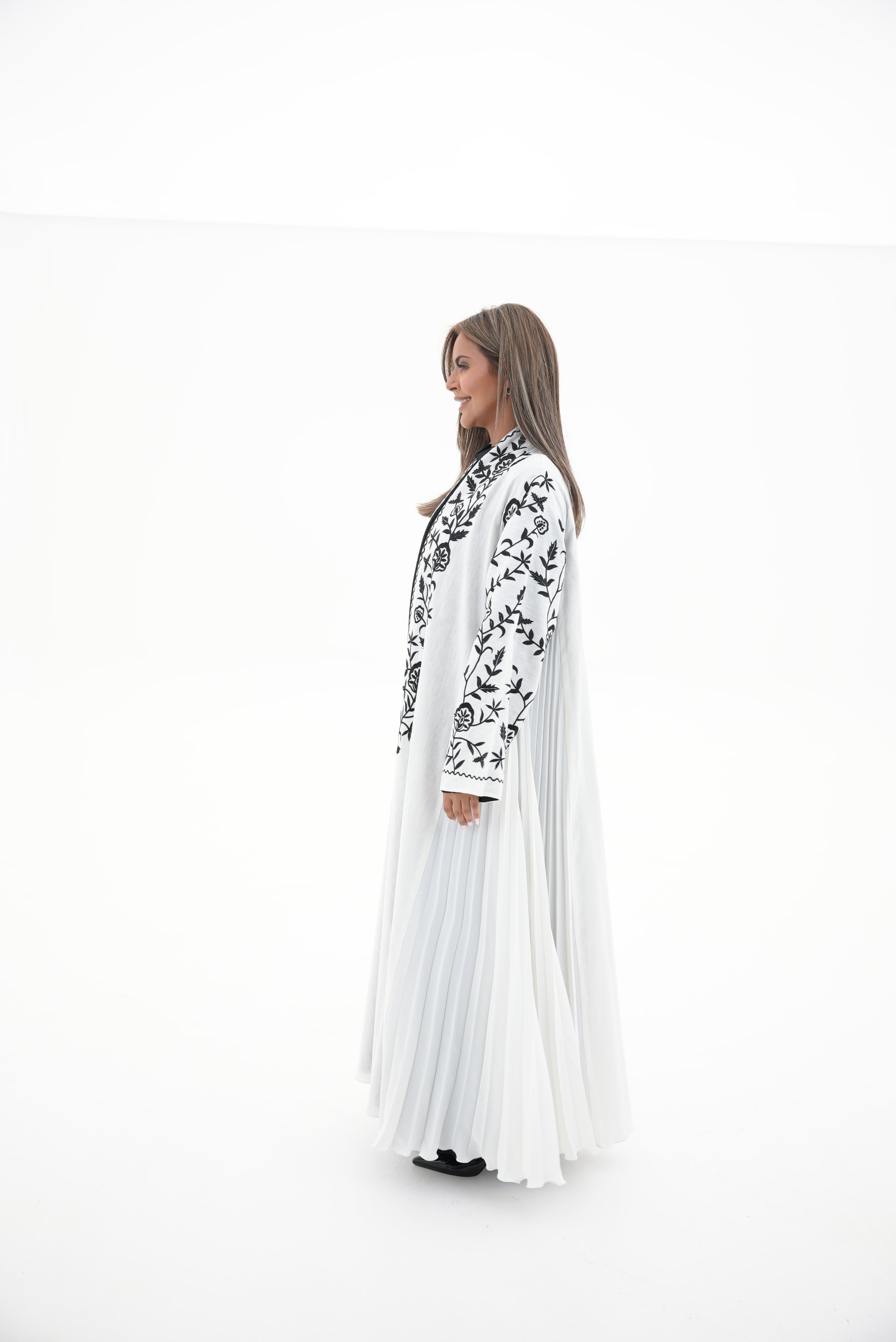 Off-White Linen Embroidered Abaya-56