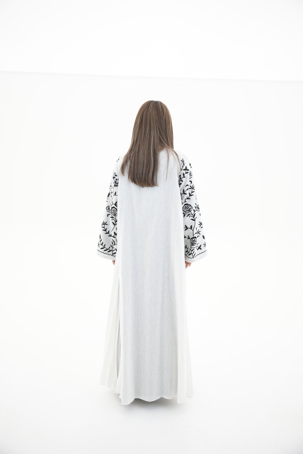 Off-White Linen Embroidered Abaya-56