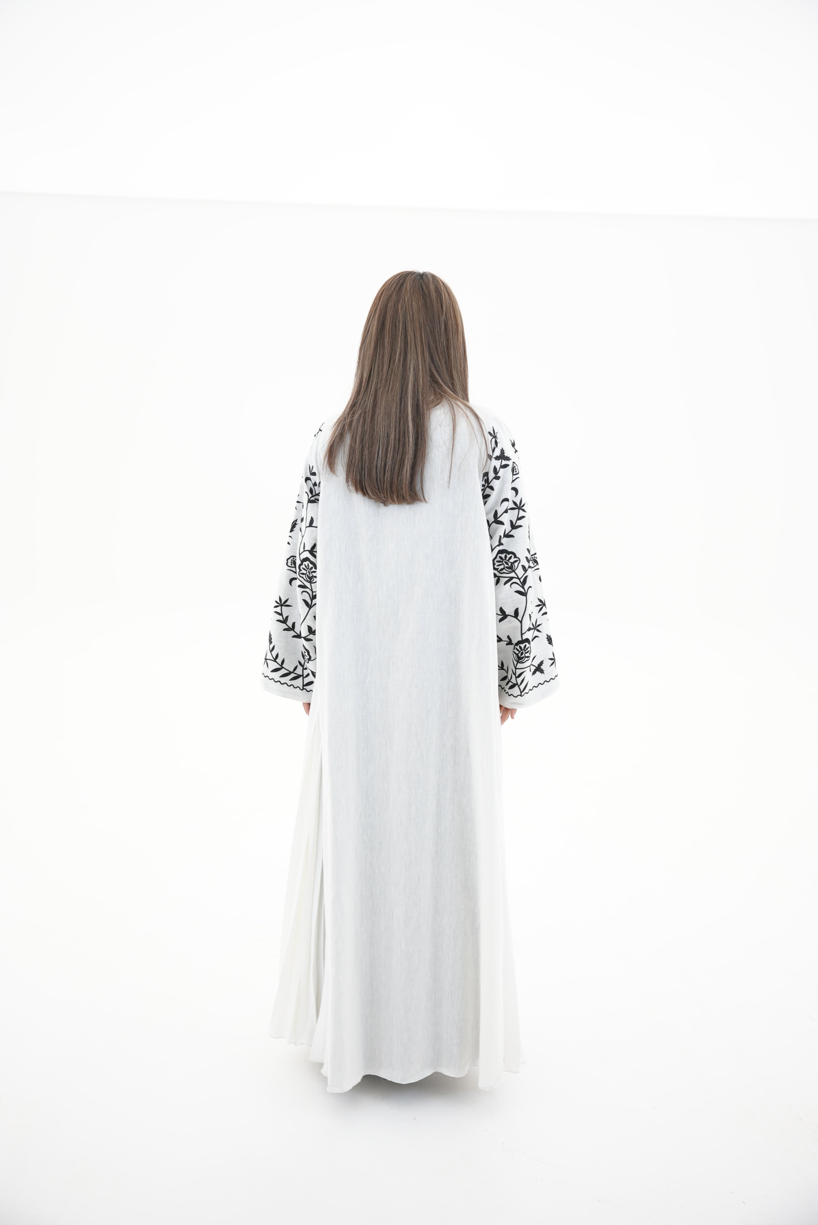 Off-White Linen Embroidered Abaya-56