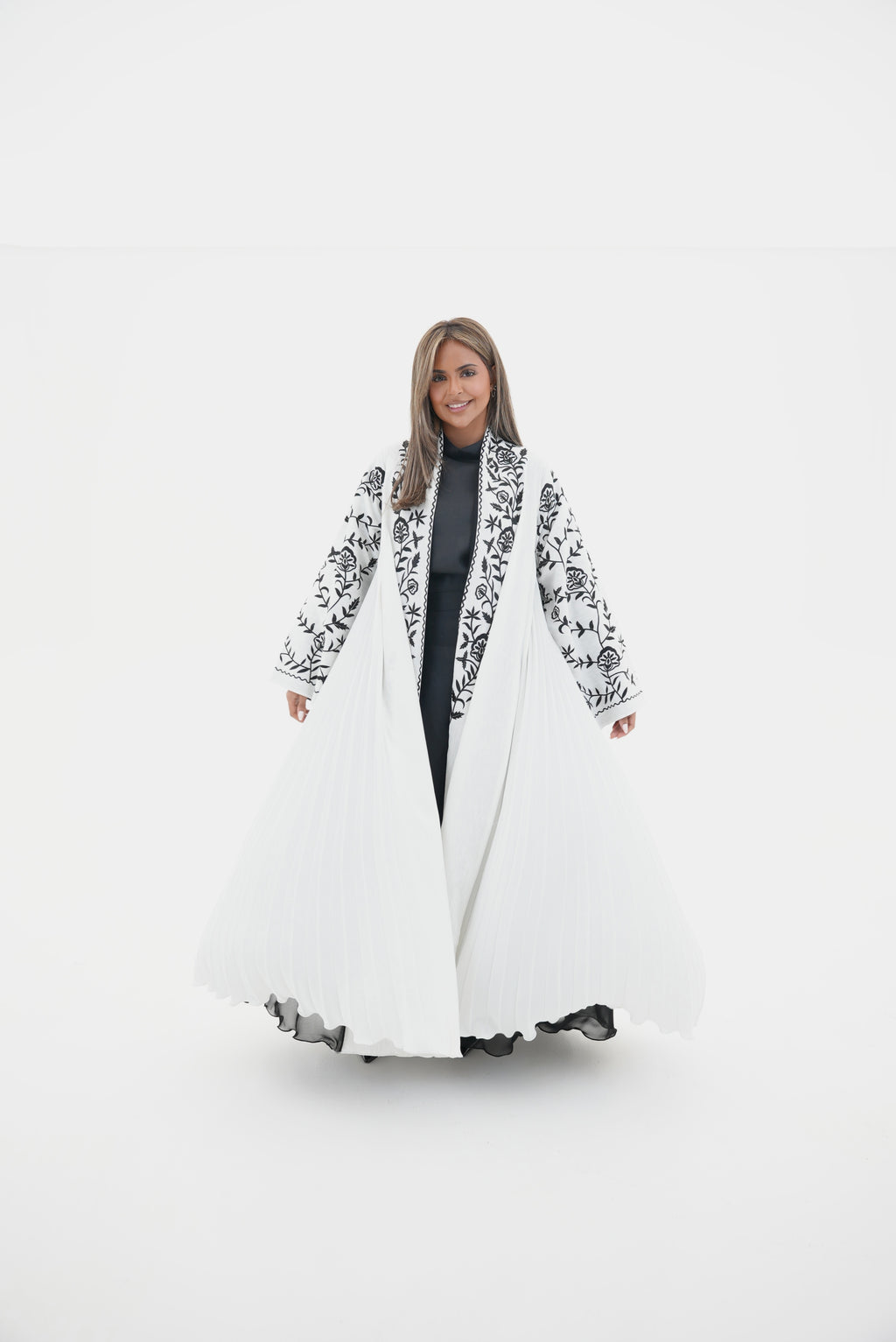 Off-White Linen Embroidered Abaya-56