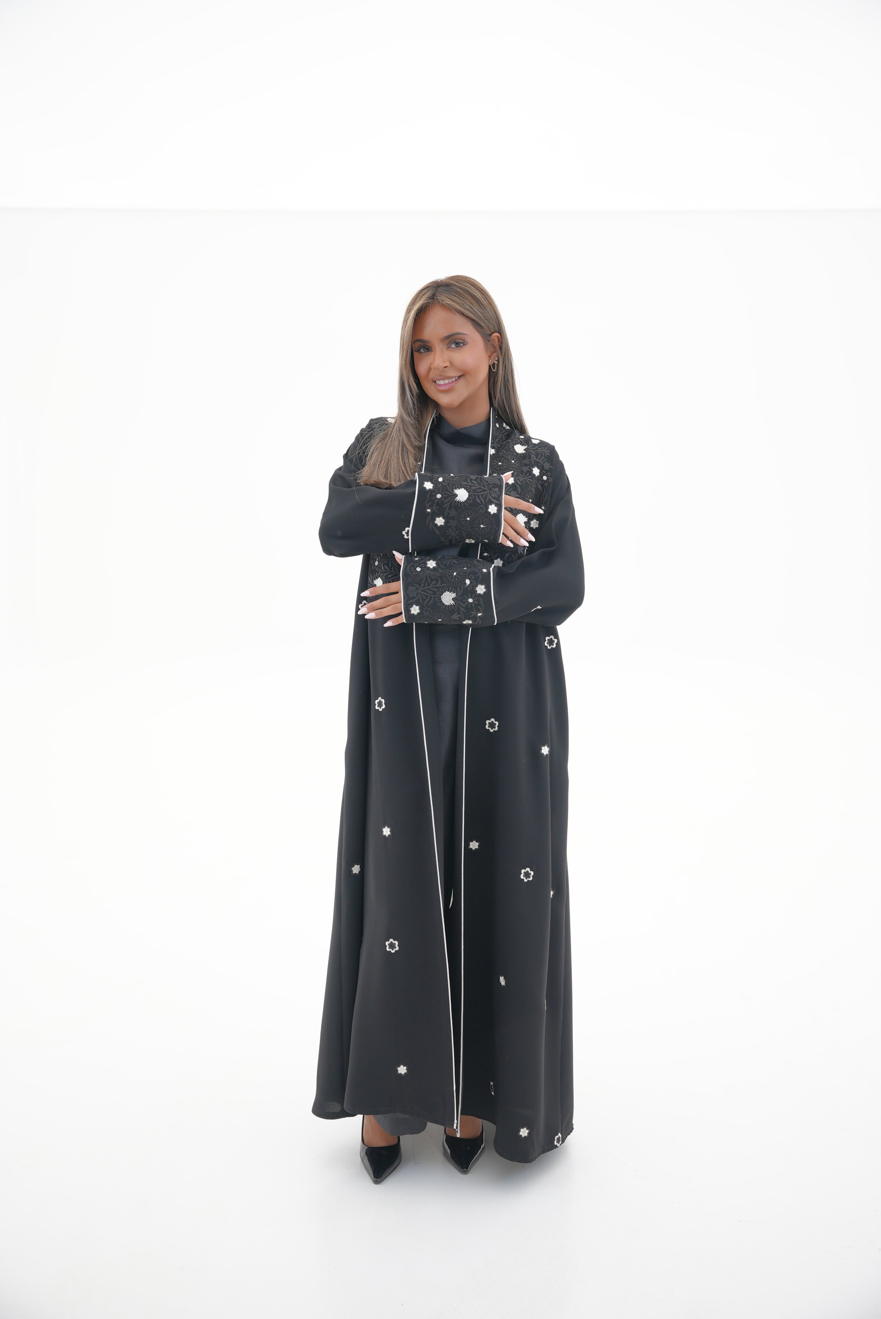 Black embroidered Crepe Abaya-54