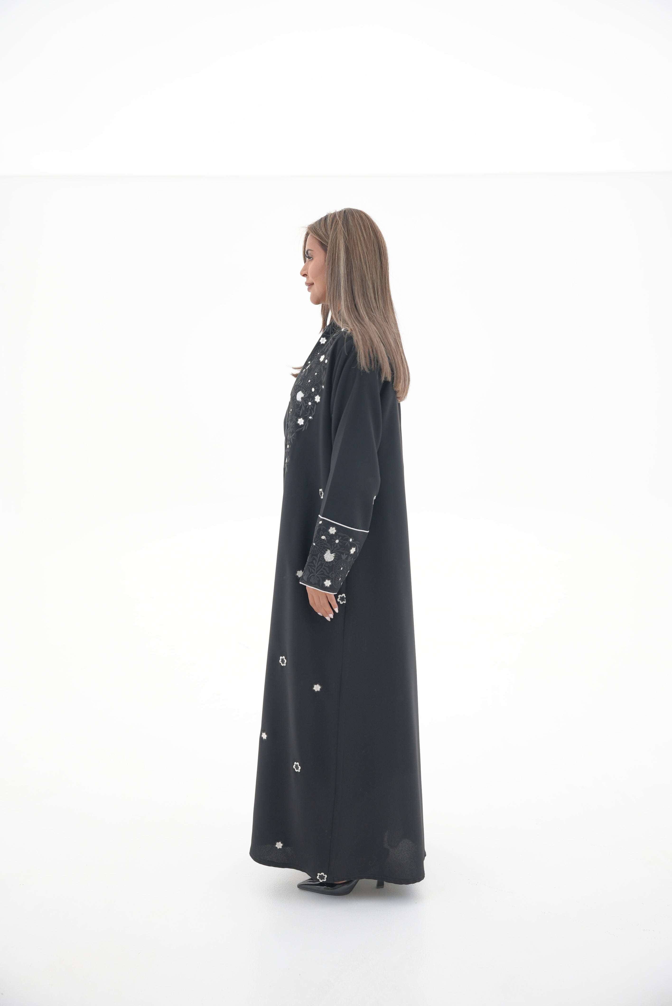 Black embroidered Crepe Abaya-54