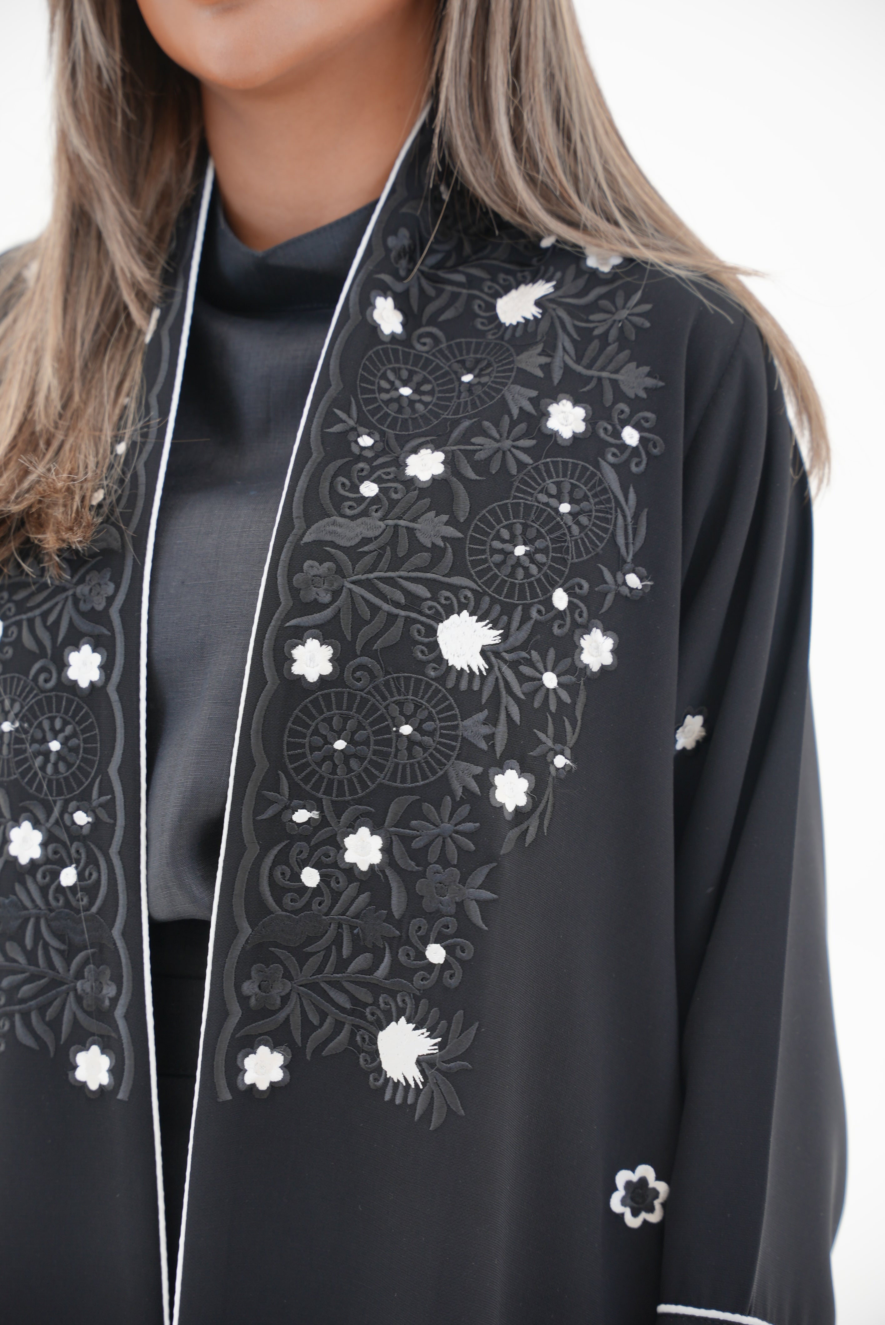 Black embroidered Crepe Abaya-54