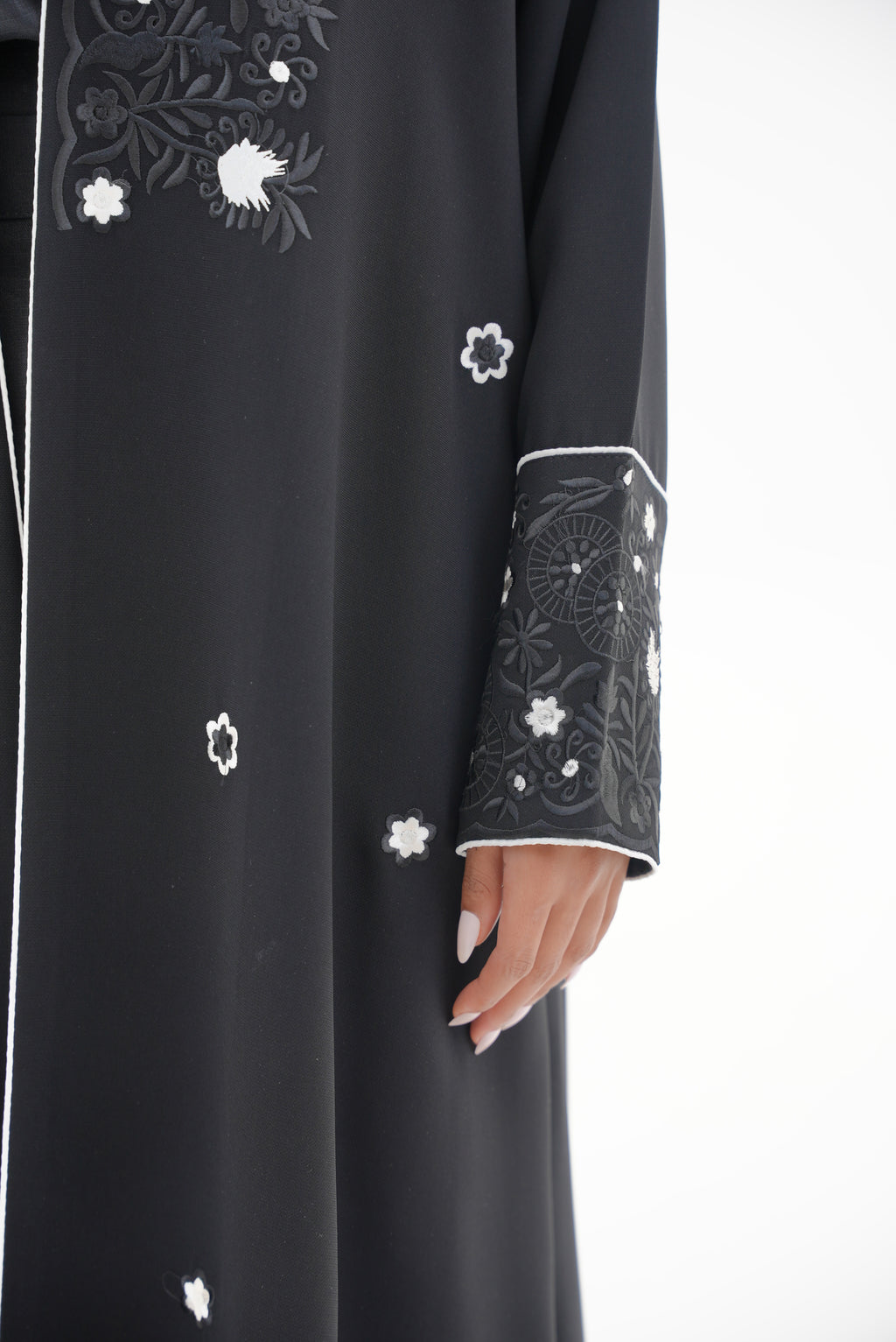 Black embroidered Crepe Abaya-54