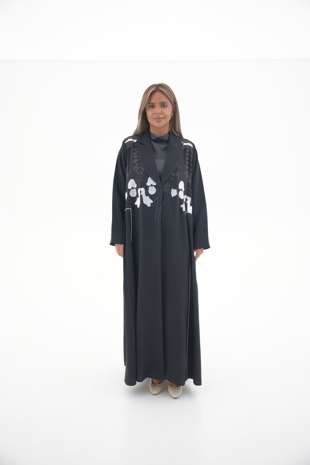 Black Embroidered Crepe Abaya-53