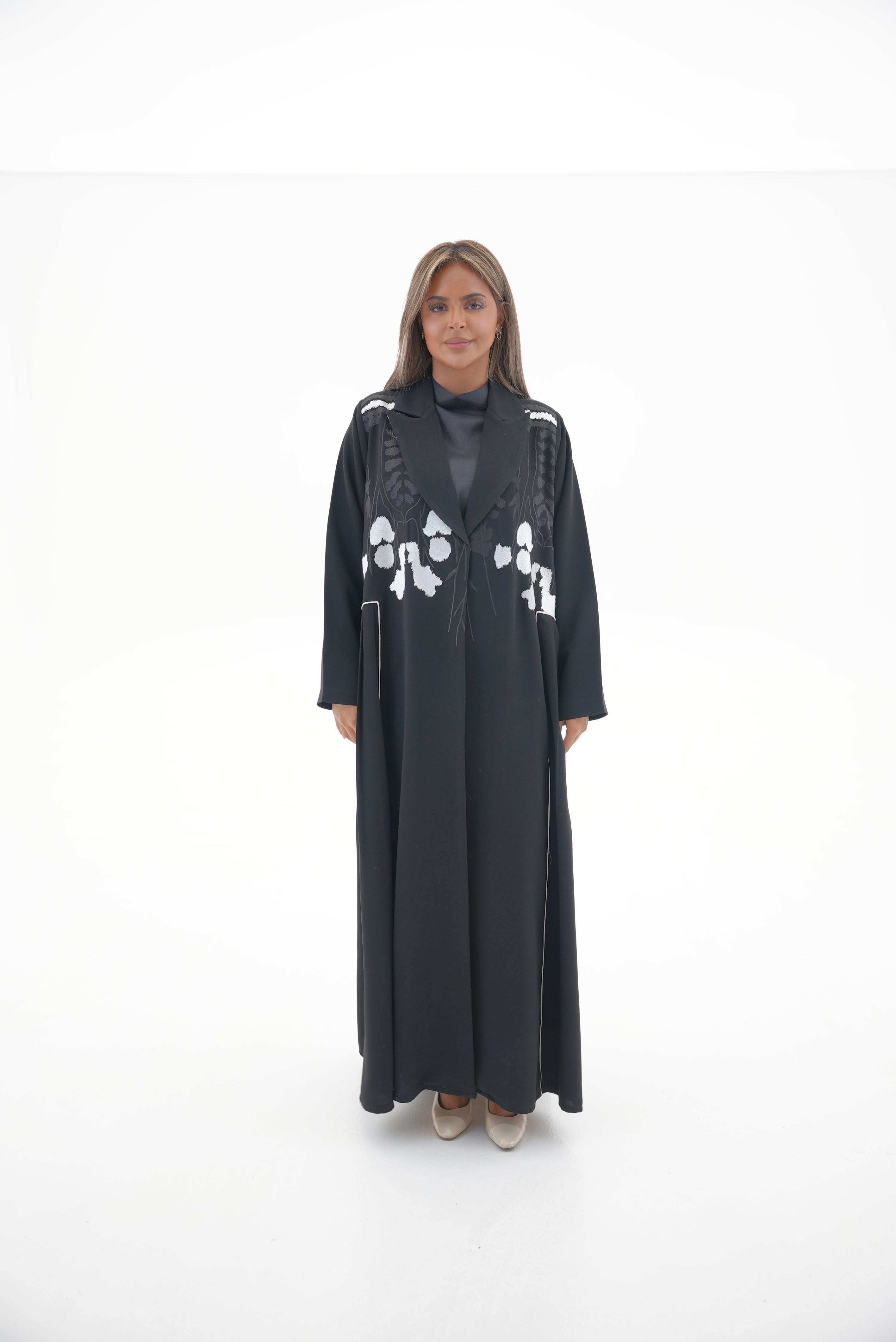 Black Embroidered Crepe Abaya-53