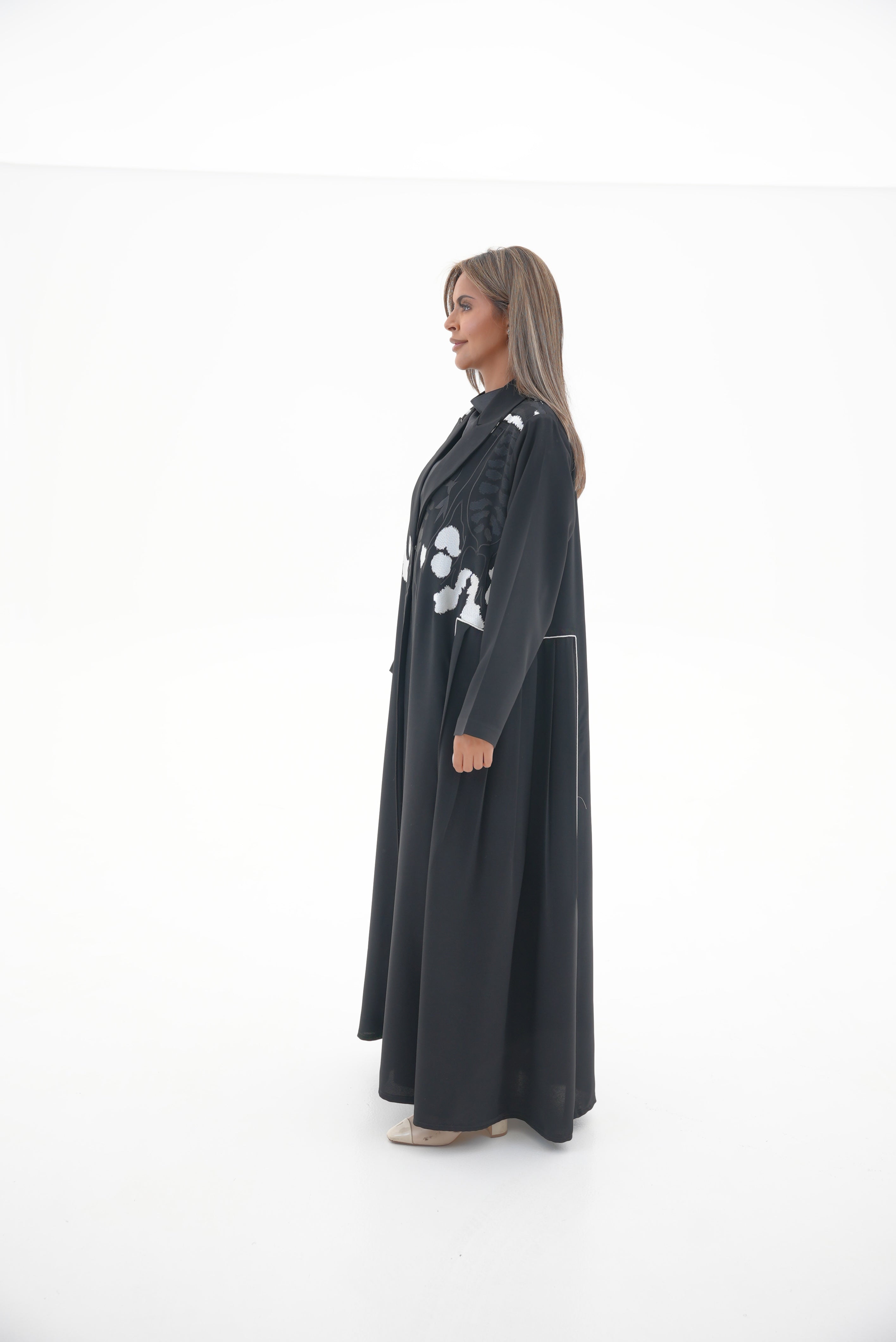 Black Embroidered Crepe Abaya-53
