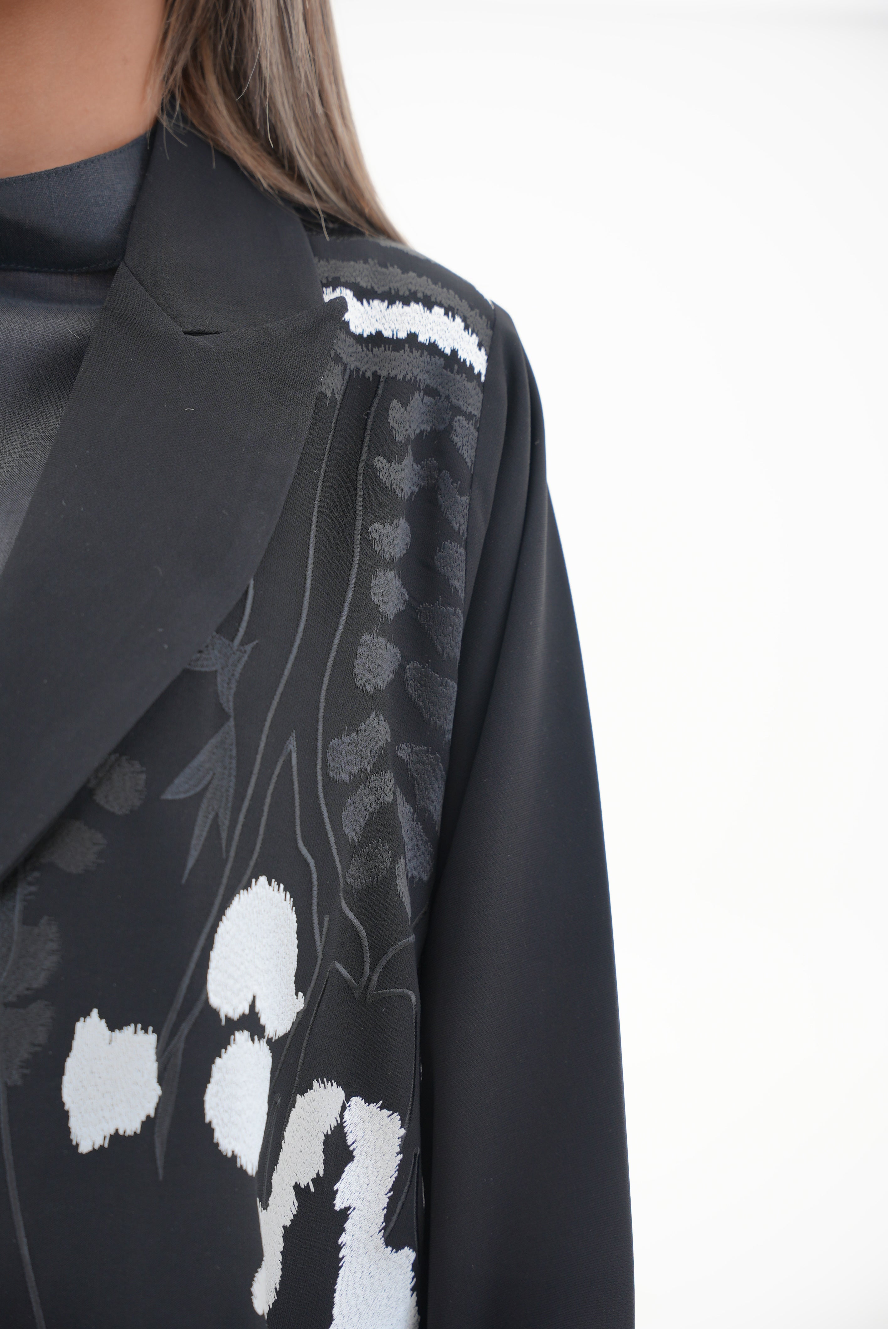 Black Embroidered Crepe Abaya-53