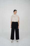 Beige Linen Blouse & Black Crepe Pants Set