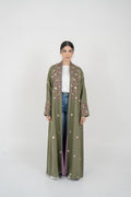 Olive Linen Embroidered Abaya