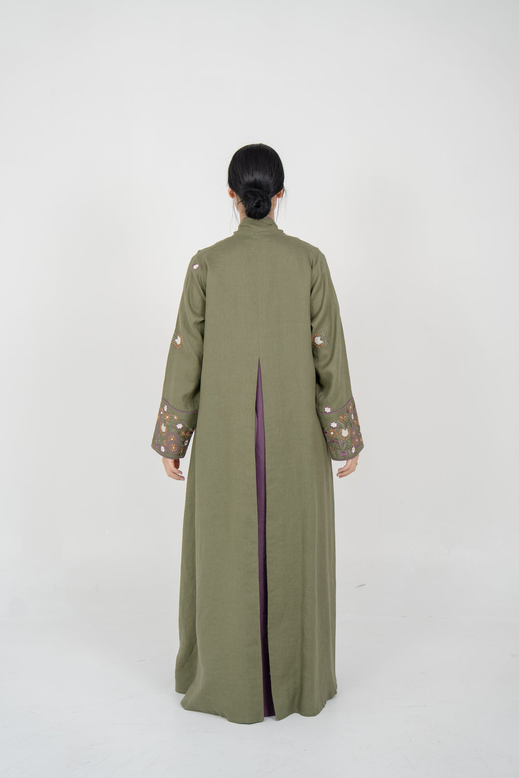 Olive Linen Embroidered Abaya