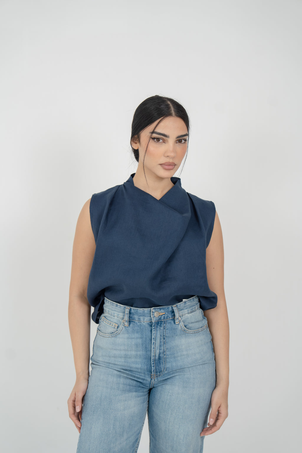 Navy Linen Blous