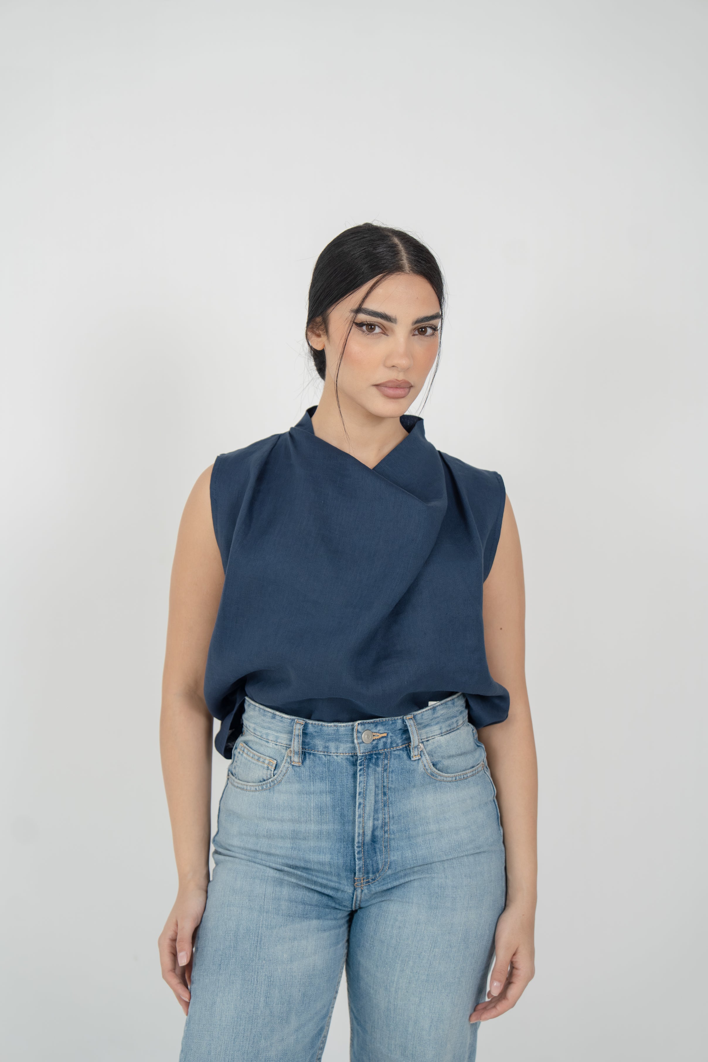 Navy Linen Blous
