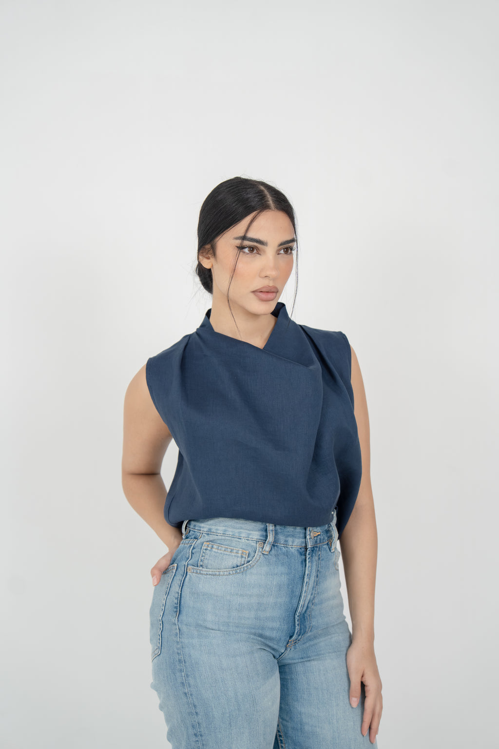 Navy Linen Blous