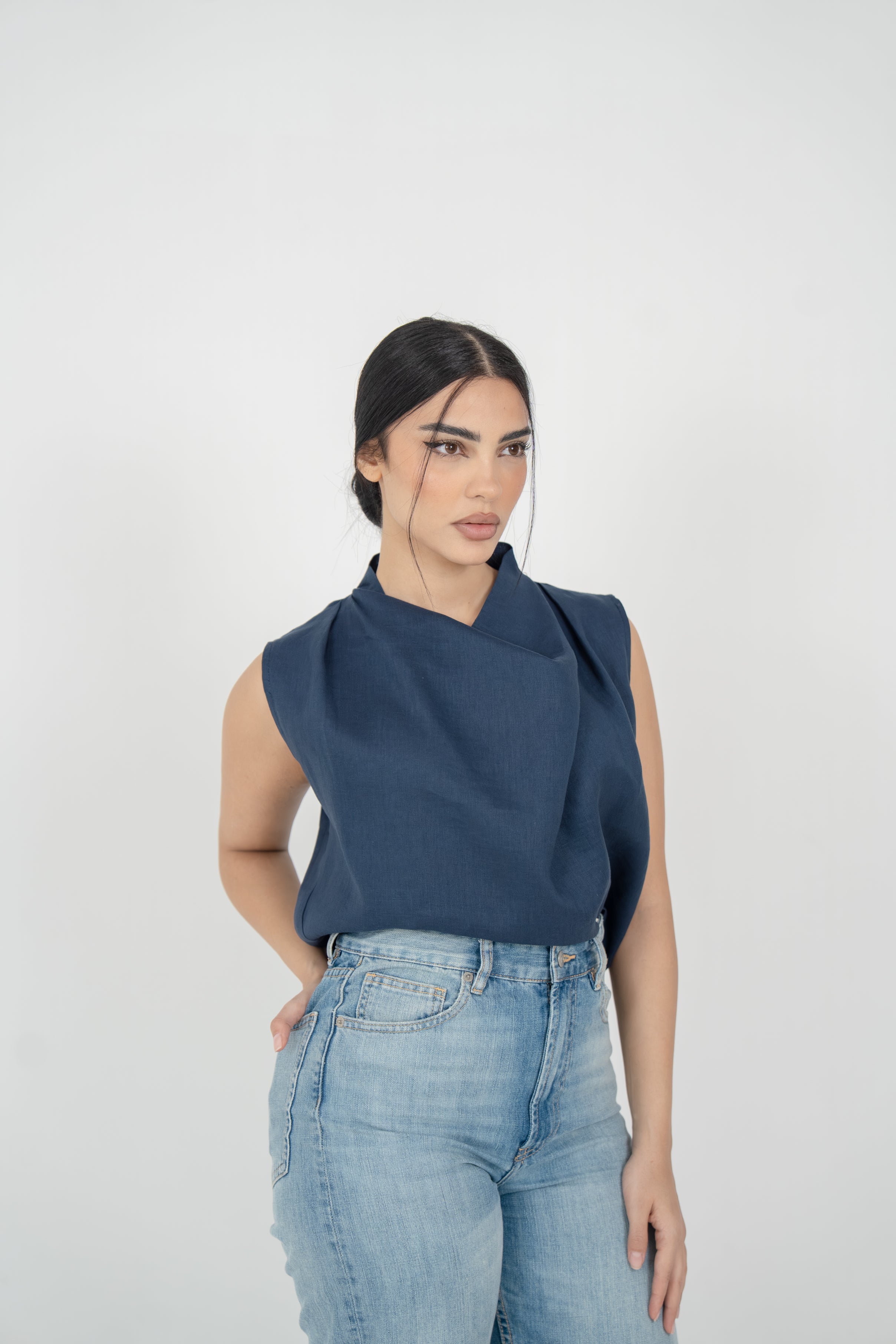Navy Linen Blous