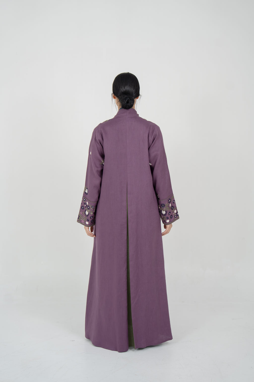 Purple Linen Embroidered Abaya