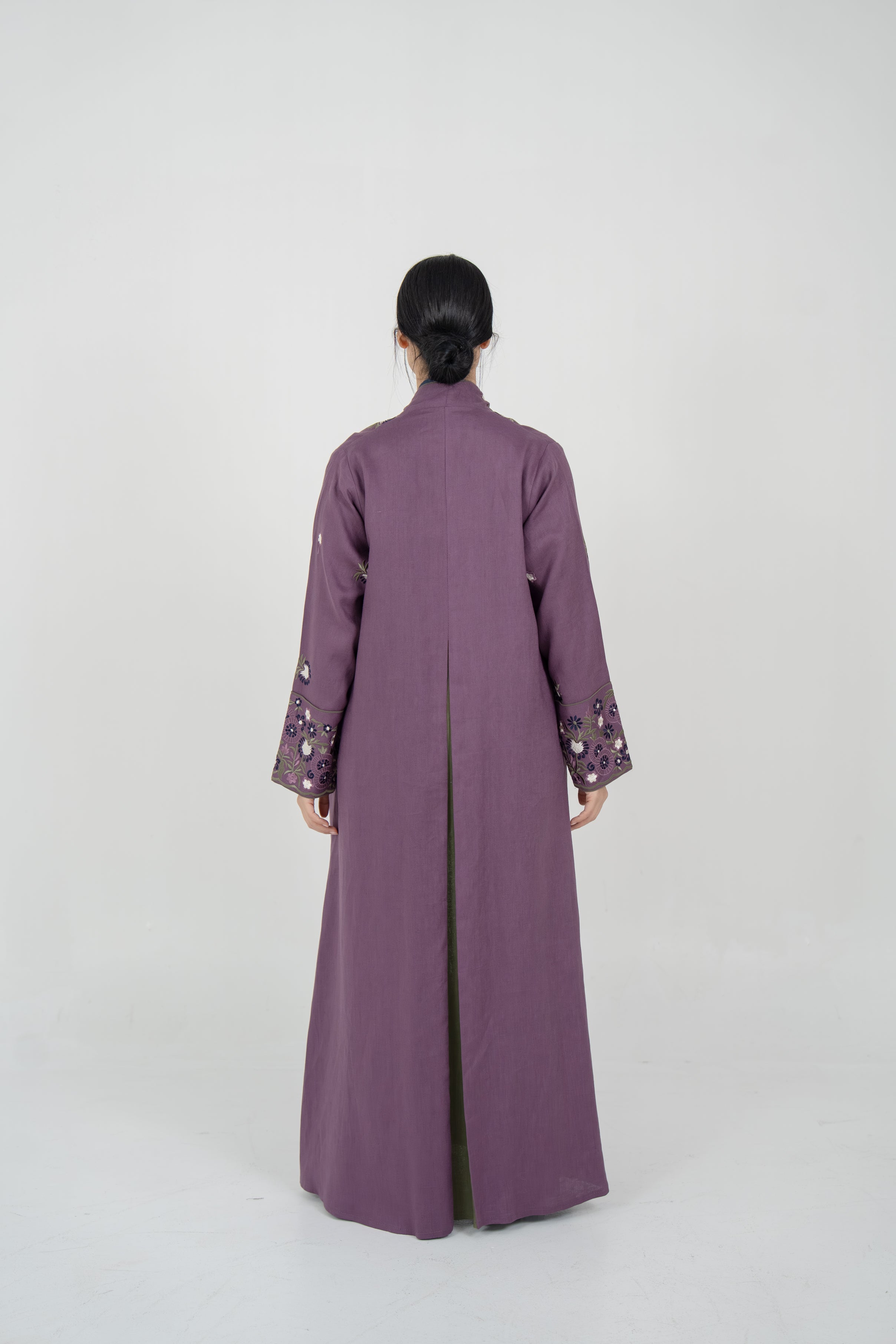 Purple Linen Embroidered Abaya