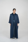 Navy Linen Abaya With Side Pocket Design