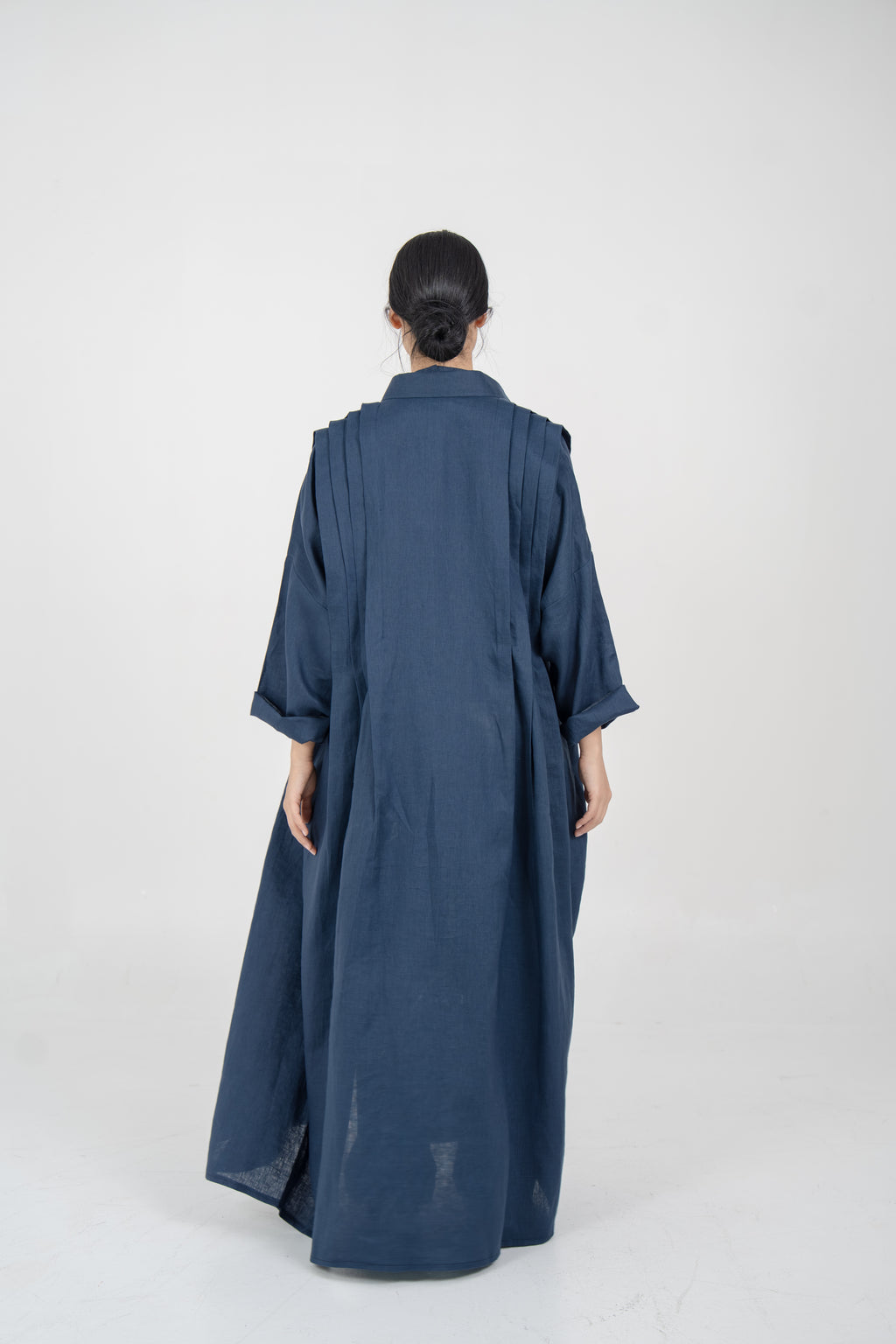 Navy Linen Abaya With Side Pocket Design