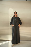 Black Trench Coat Abaya-58