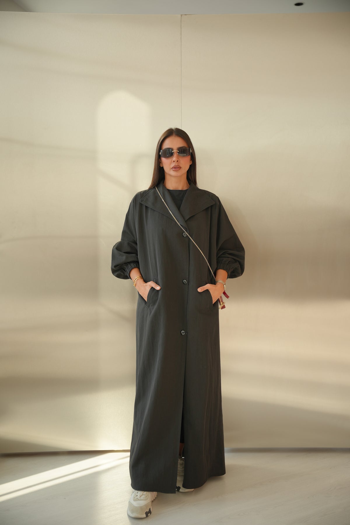 Black Trench Coat Abaya-58