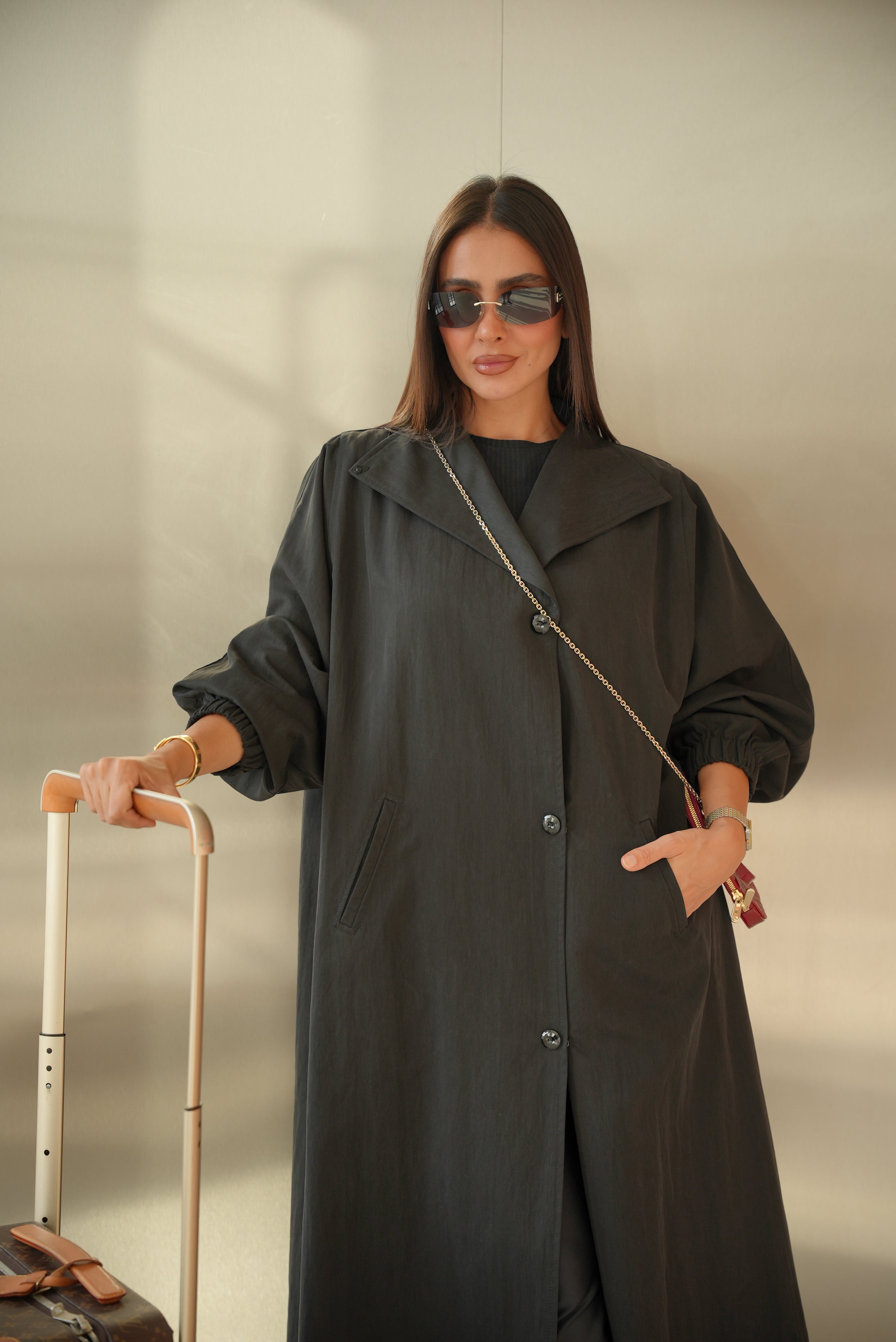 Black Trench Coat Abaya-58