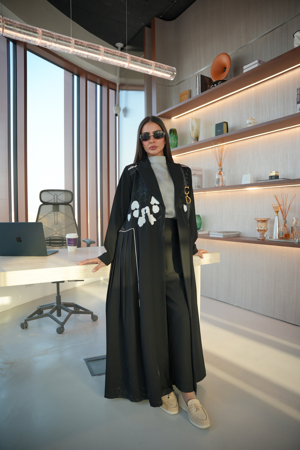 Black Embroidered Crepe Abaya-53