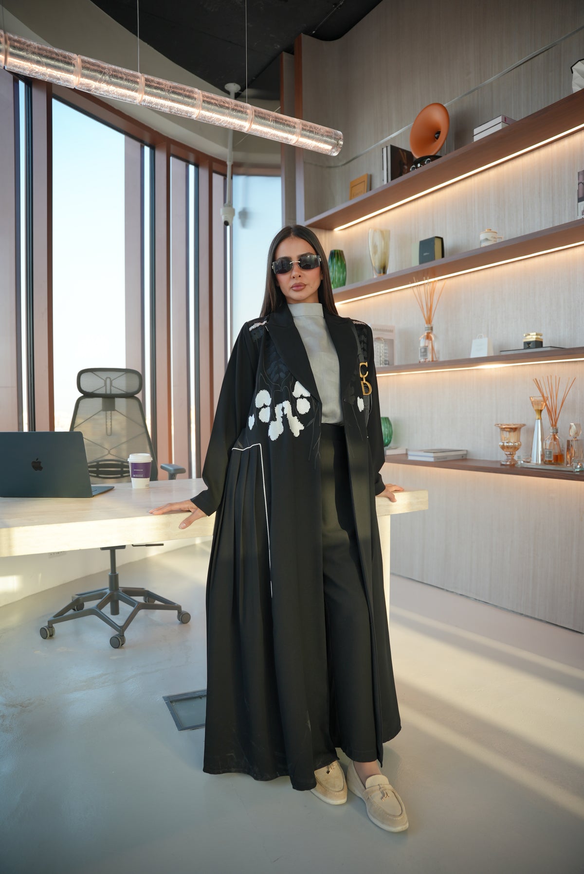 Black Embroidered Crepe Abaya-53