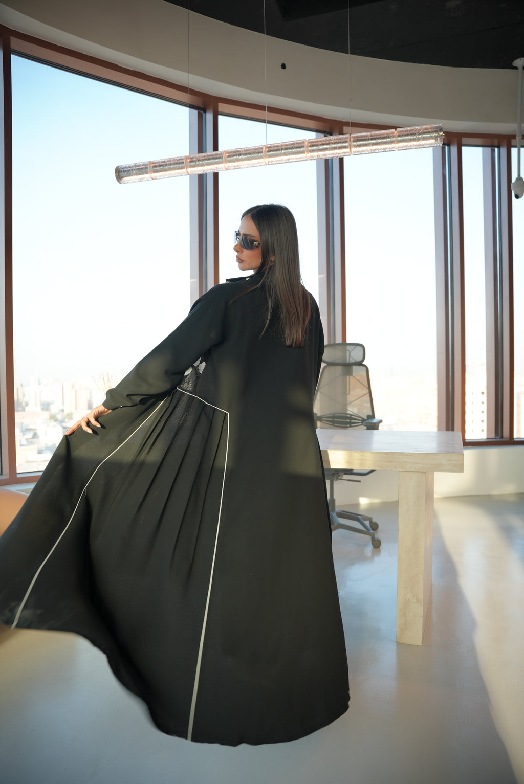 Black Embroidered Crepe Abaya-53