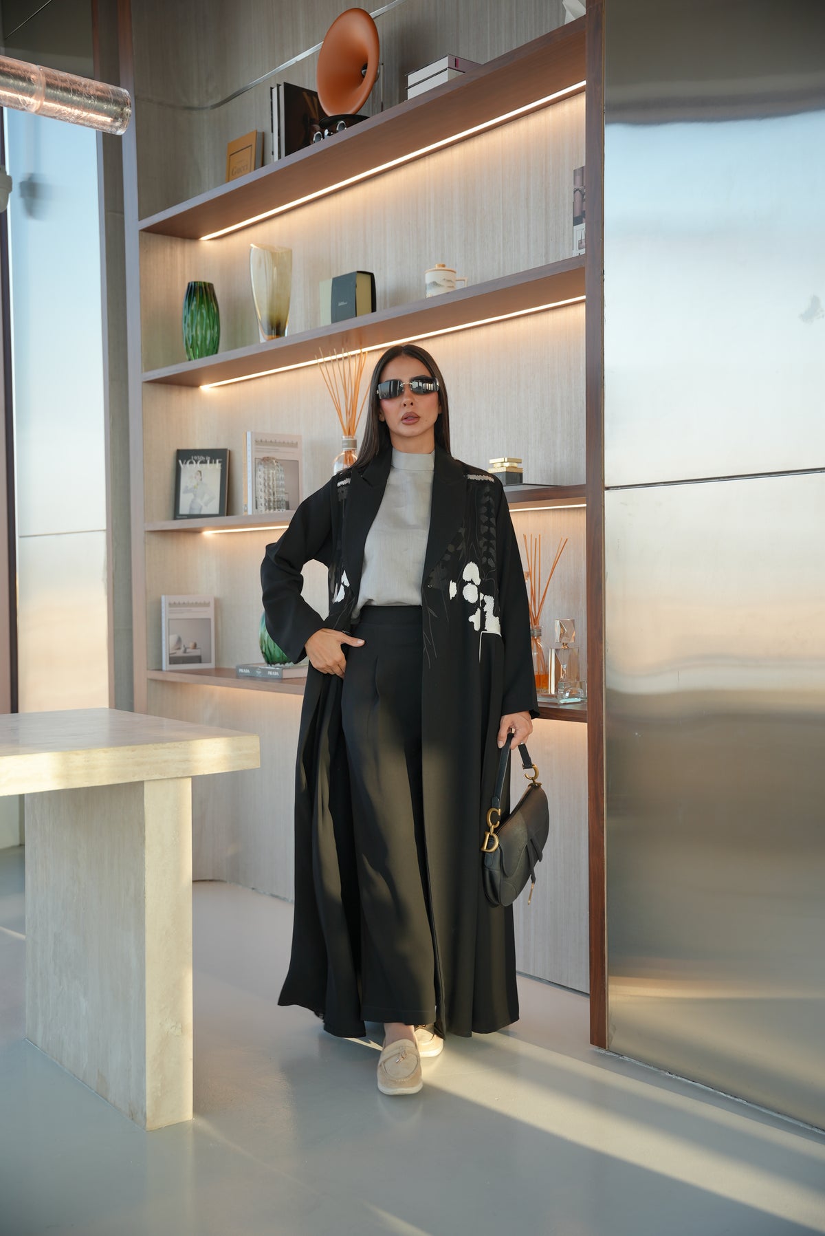 Black Embroidered Crepe Abaya-53