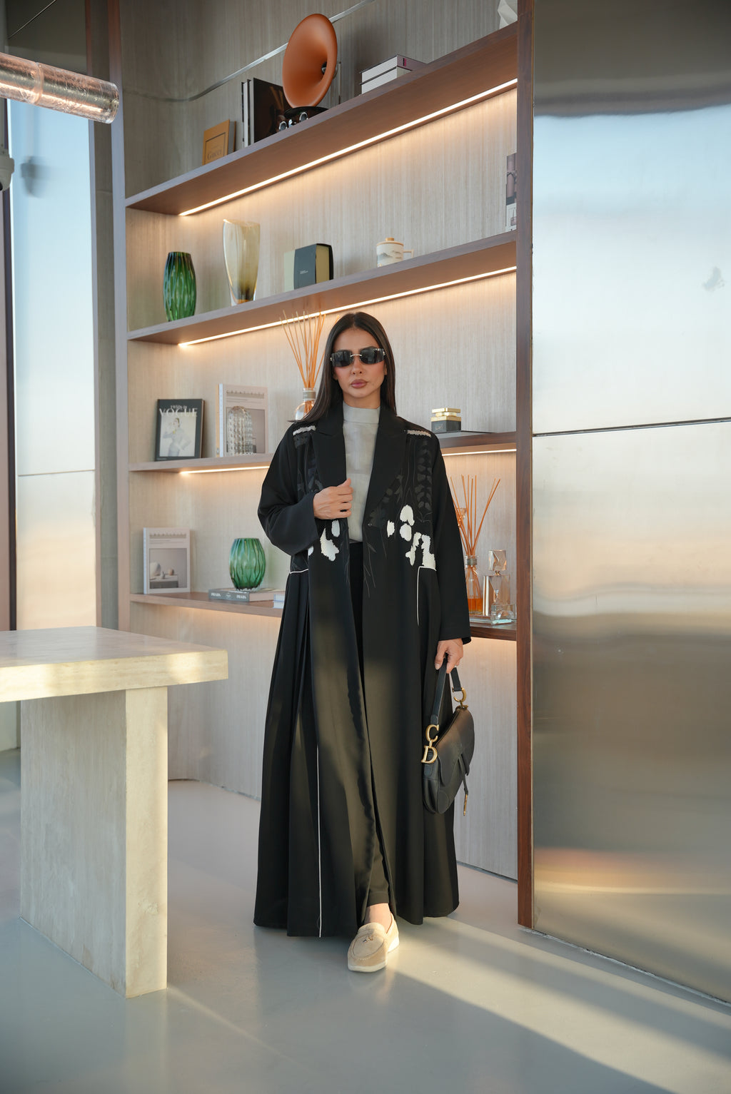 Black Embroidered Crepe Abaya-53