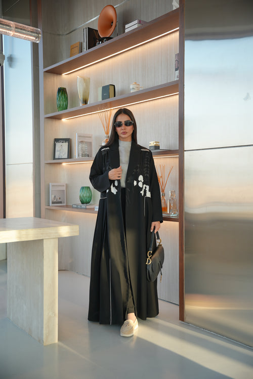 Black Embroidered Crepe Abaya-53