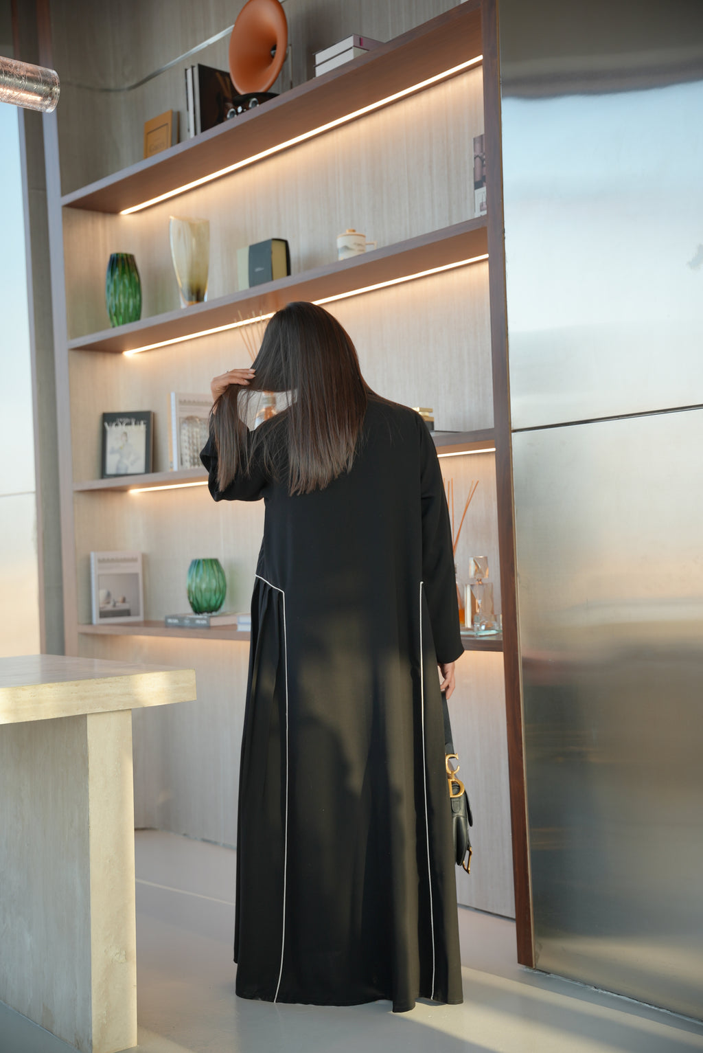 Black Embroidered Crepe Abaya-53