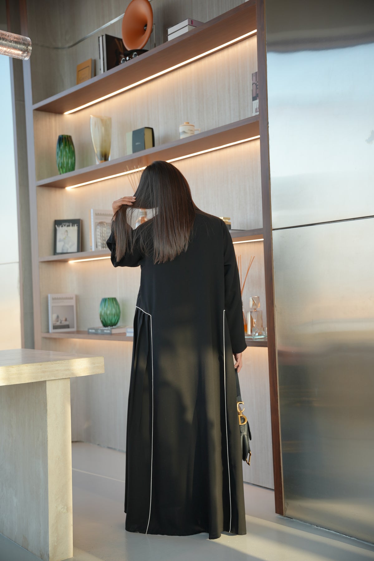 Black Embroidered Crepe Abaya-53