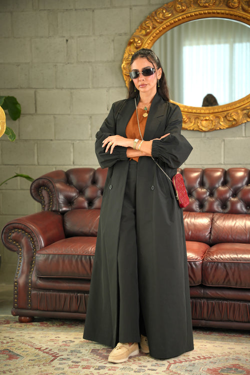 Black Trench Fabric Abaya-free size