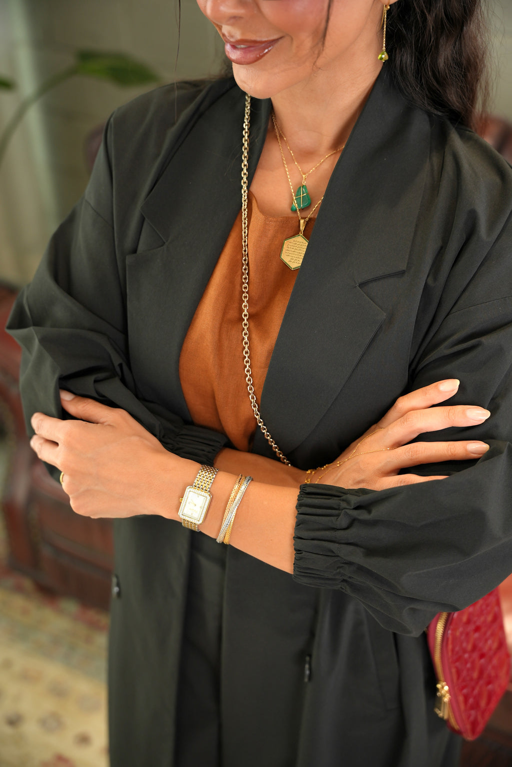 Black Trench Fabric Abaya-free size