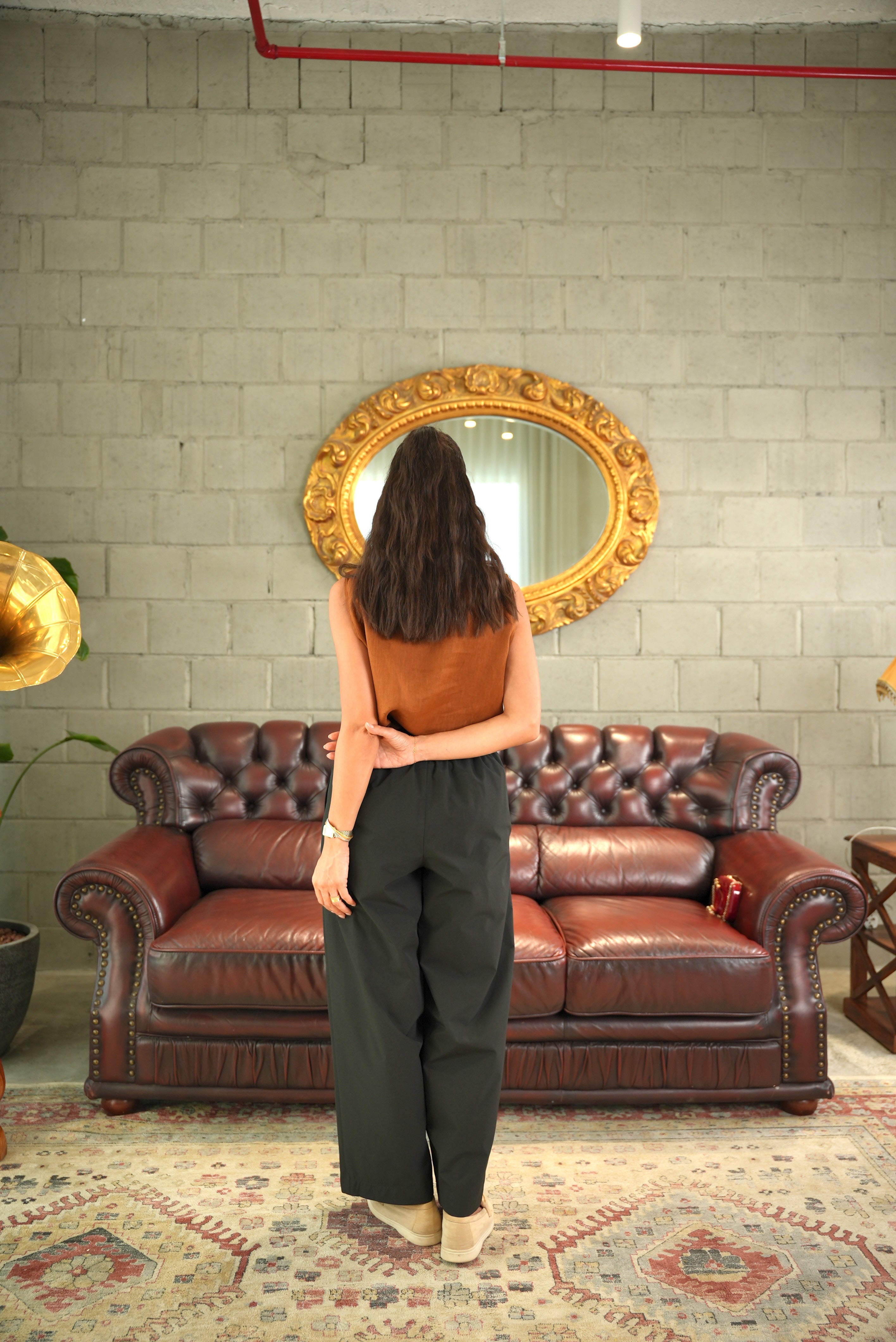Orange Linen Blouse with Black Trouser